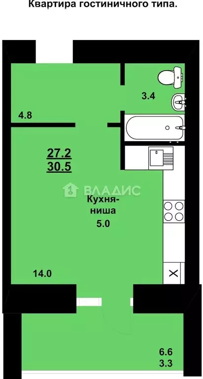 Квартира-студия: Благовещенск, Литейная улица, 41 (30.6 м) - Фото 0