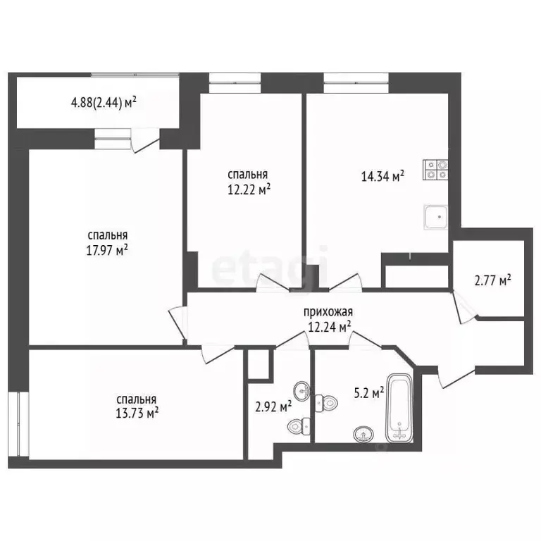 3-к кв. Пермский край, Пермь ул. Революции, 52Б (81.5 м) - Фото 2