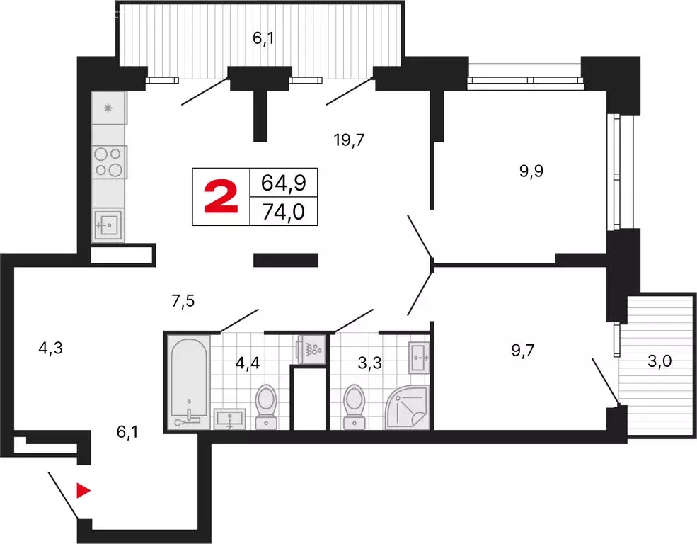 2-комнатная квартира: Москва, ЖК Бестселлер (74 м) - Фото 1