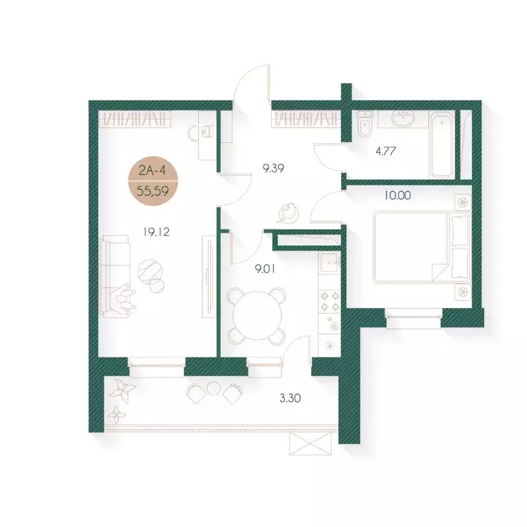 2-к кв. Татарстан, Казань Родины мкр, Наследие жилой комплекс (55.0 м) - Фото 1