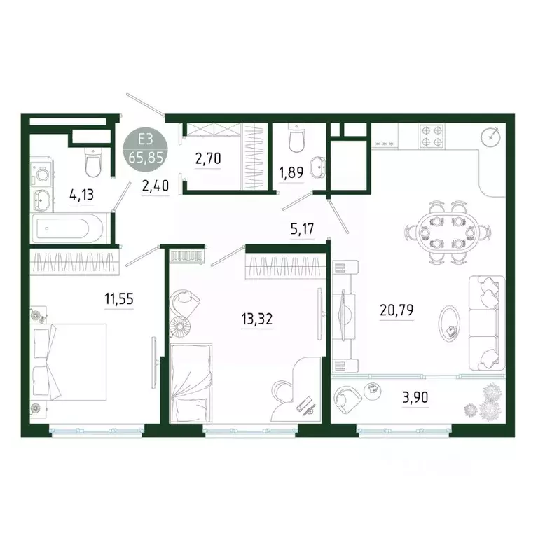 2-к кв. Тульская область, Тула Садовод-любитель СТ,  (65.85 м) - Фото 0