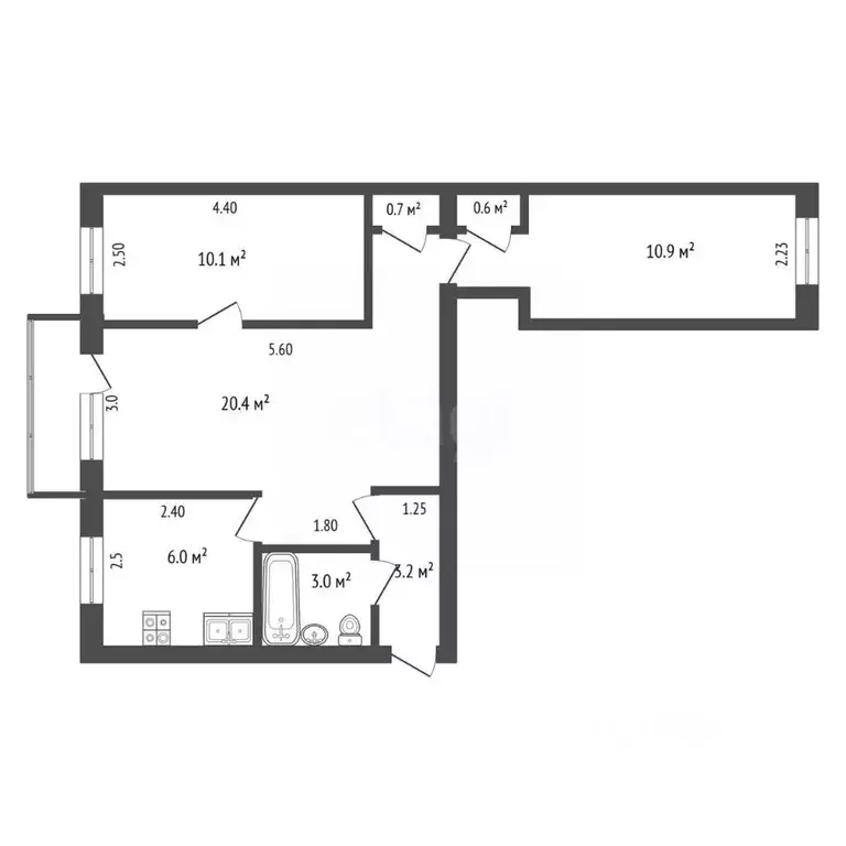 3-к кв. Татарстан, Альметьевск ул. Ленина, 68 (55.7 м) - Фото 2