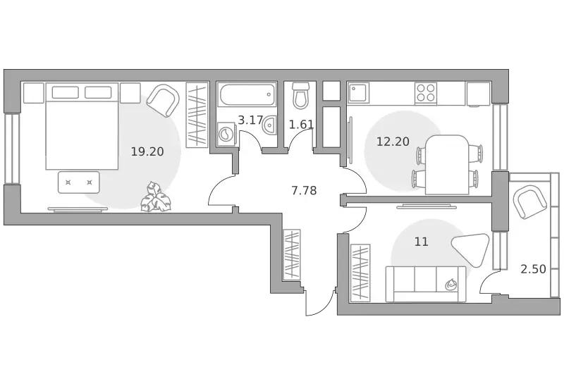 2-к квартира, 57.46 м - Фото 0