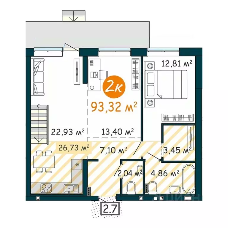 2-к кв. Тюменская область, Тюмень ул. Краснооктябрьская, 6 (93.32 м) - Фото 1