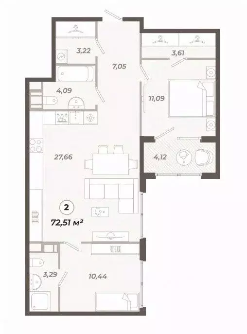 2-к кв. Санкт-Петербург ул. Коли Томчака, 21Д (72.51 м) - Фото 0