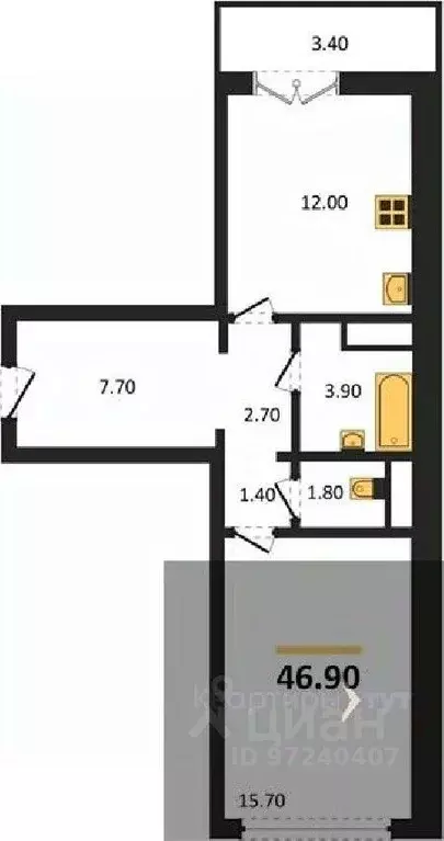 1-к кв. Воронежская область, Новоусманский район, пос. Отрадное ул. ... - Фото 1