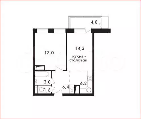 1-к. квартира, 51 м, 2/16 эт. - Фото 0