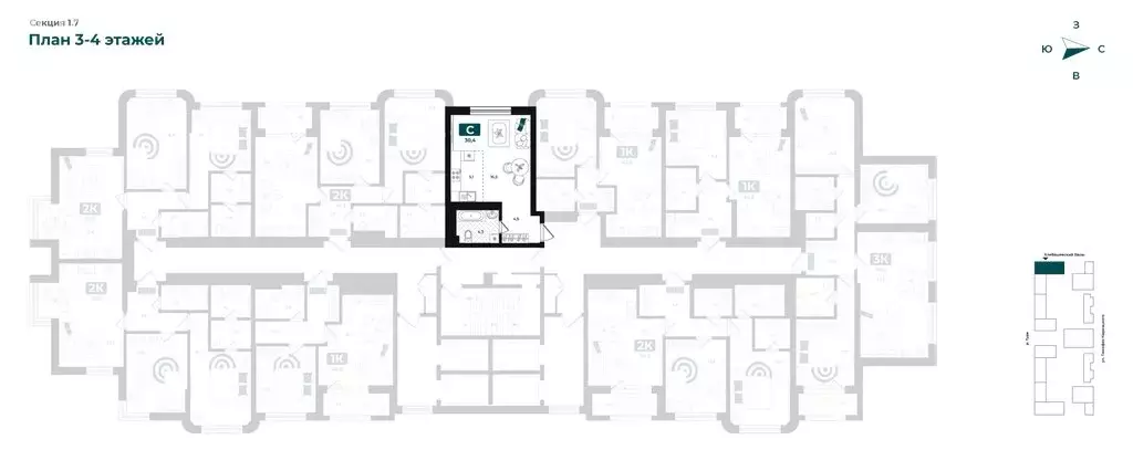 Квартира-студия: Тюмень, улица Евгения Войнова, 8 (30.4 м) - Фото 2