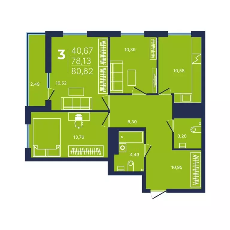 3-комнатная квартира: Уфа, проспект Дружбы Народов, 49 (80.6 м) - Фото 1