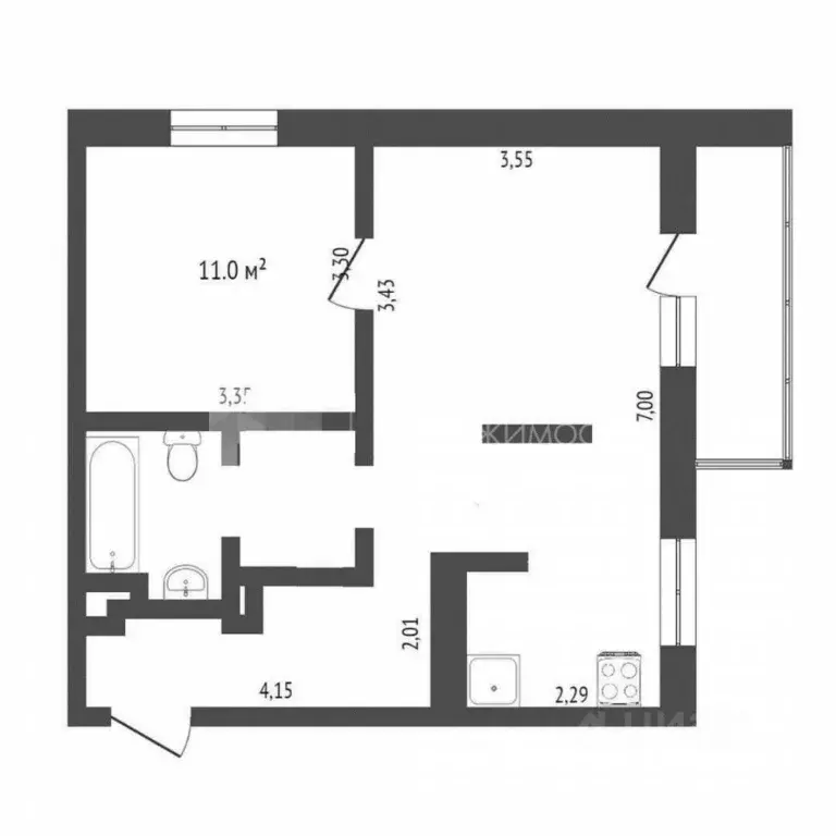 1-к кв. Тюменская область, Тюмень ул. Ю.-Р.Г. Эрвье, 24к2 (45.0 м) - Фото 2