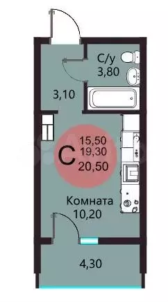 1-к. квартира, 20,5 м, 9/17 эт. - Фото 0