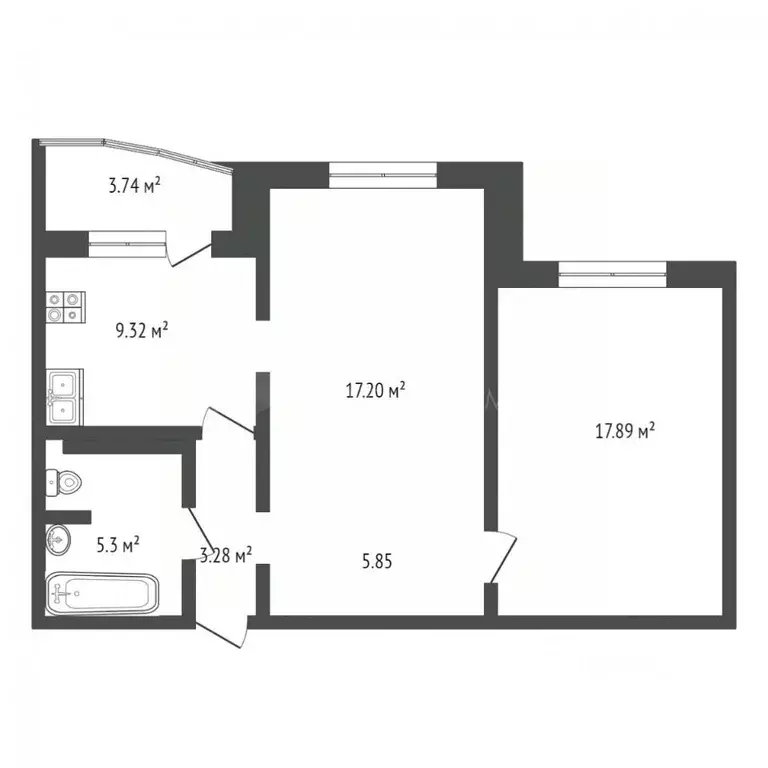 2-к кв. Тюменская область, Тюмень ул. Федюнинского, 54к2 (59.0 м) - Фото 1