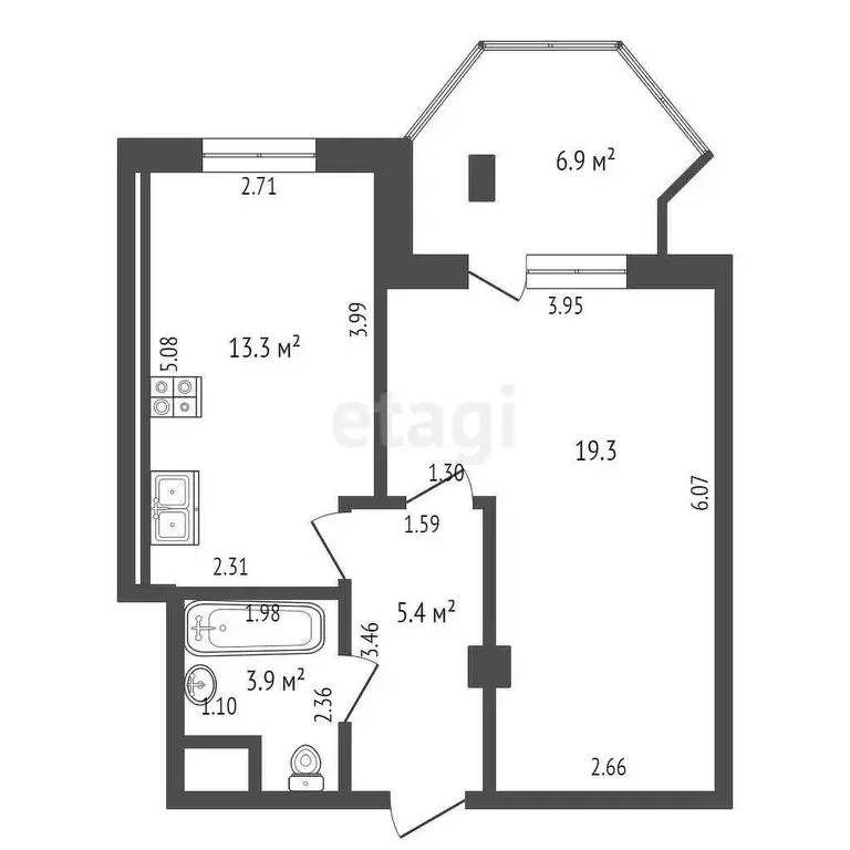 Квартира, 1 комната, 45.4 м - Фото 0