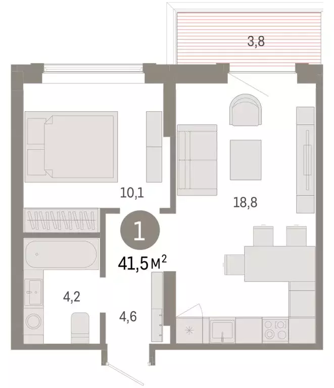1-комнатная квартира: Омск, Кировский округ (41.47 м) - Фото 1