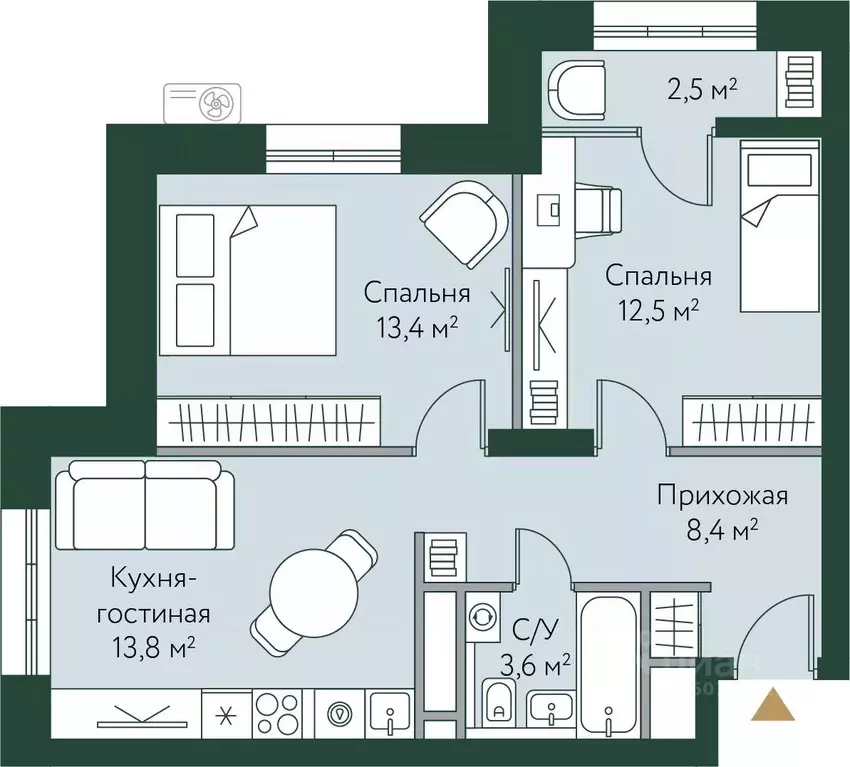 2-к кв. Волгоградская область, Волгоград Новосибирская ул., 74 (54.2 ... - Фото 0