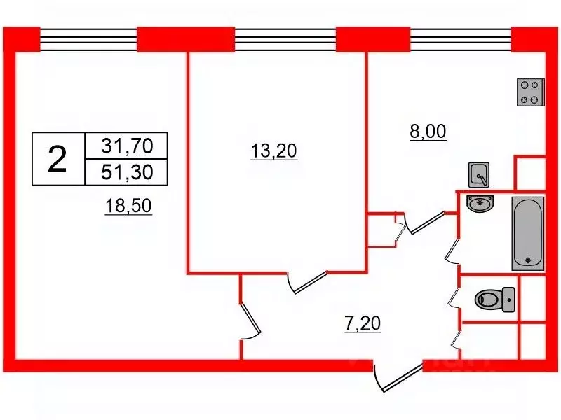 2-к кв. Санкт-Петербург просп. Культуры, 29К1 (51.3 м) - Фото 1