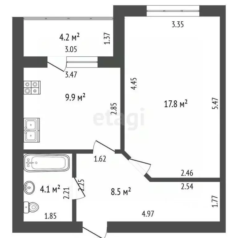 1-к кв. Калининградская область, Гурьевский муниципальный округ, пос. ... - Фото 2