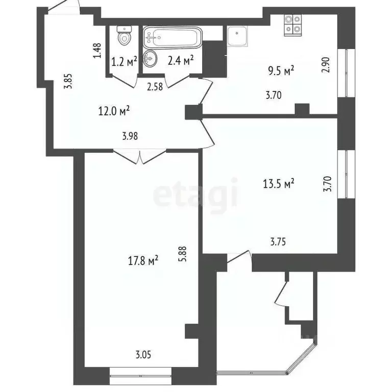 2-к кв. Кемеровская область, Кемерово просп. Шахтеров, 119 (57.0 м) - Фото 2