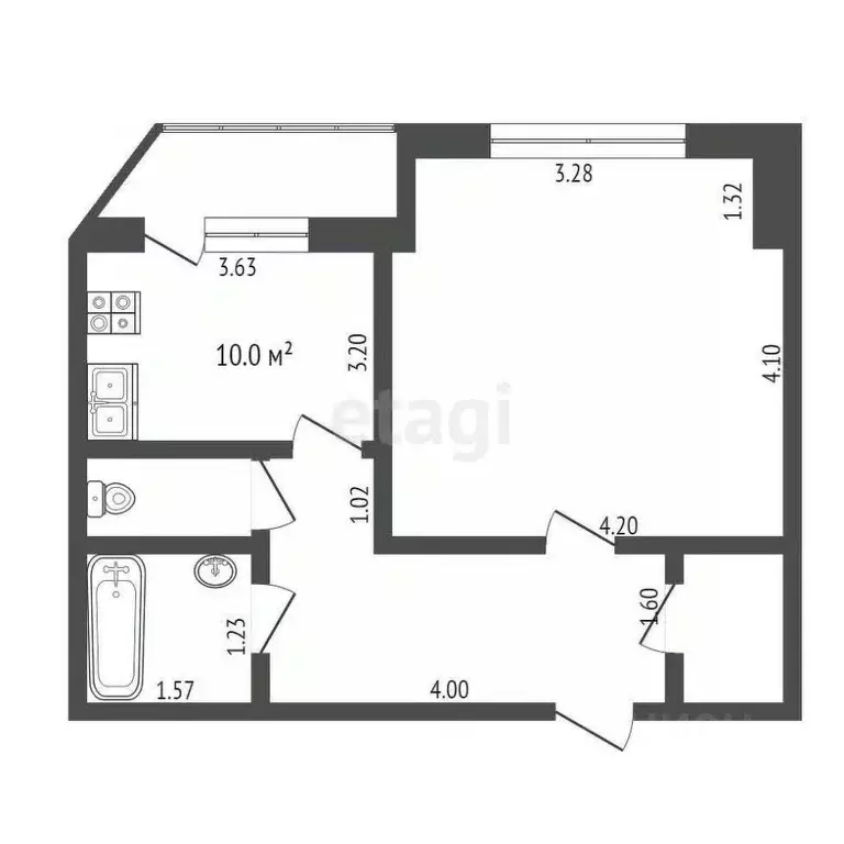 1-к кв. Ханты-Мансийский АО, Сургут ул. Энгельса, 9 (42.2 м) - Фото 1