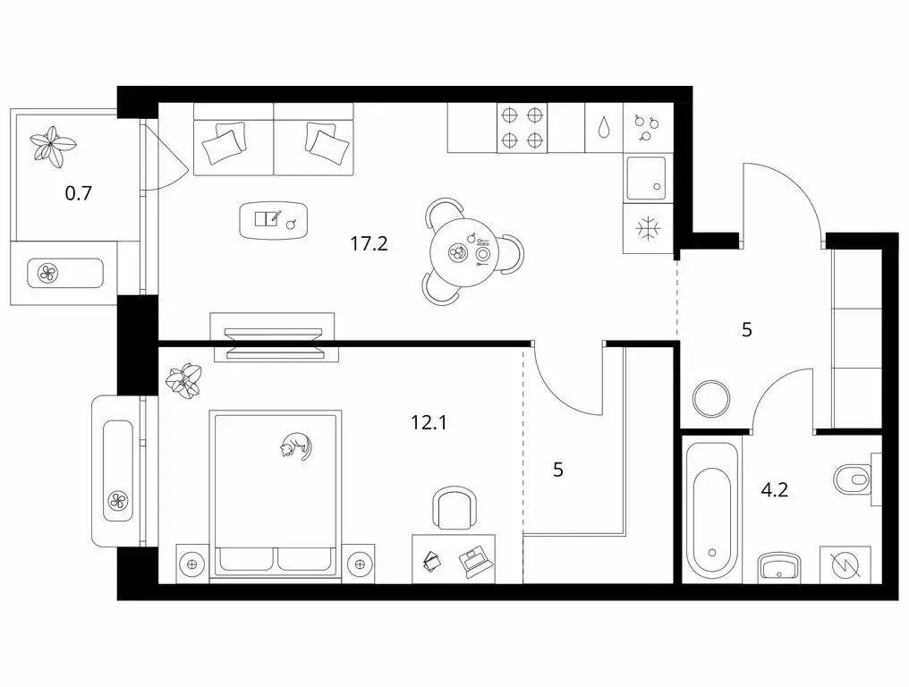 1-комнатная квартира: Казань, ЖК Сиберово (44.2 м) - Фото 0