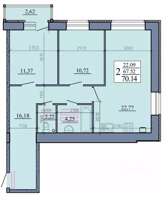 2-к кв. Рязанская область, Рыбное  (70.14 м) - Фото 2