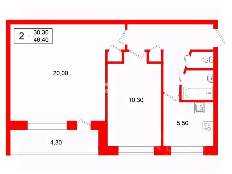 2-к кв. Санкт-Петербург Будапештская ул., 8К1 (46.4 м) - Фото 2