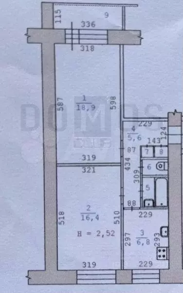 2-к. квартира, 51,5 м, 5/9 эт. - Фото 0