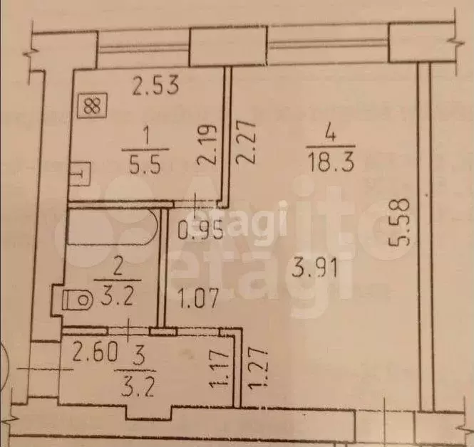 1-к. квартира, 30,5 м, 5/5 эт. - Фото 0