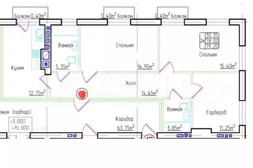 2-к. квартира, 80 м, 6/8 эт. - Фото 0