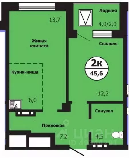2-к кв. Красноярский край, Красноярск ул. Лесников, 51Б (45.6 м) - Фото 0