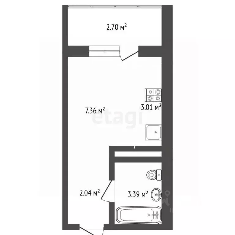 Студия Тюменская область, Тюмень ул. Новоселов, 117 (15.6 м) - Фото 1