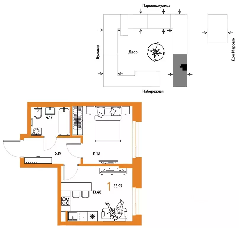 1-к кв. Тюменская область, Тюмень Береговая ул., 100к2 (33.97 м) - Фото 1