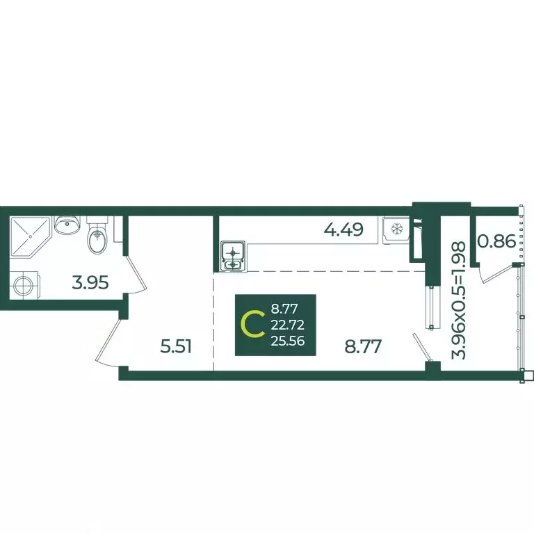 Квартира-студия: Краснодар, микрорайон Образцово (25.56 м) - Фото 1