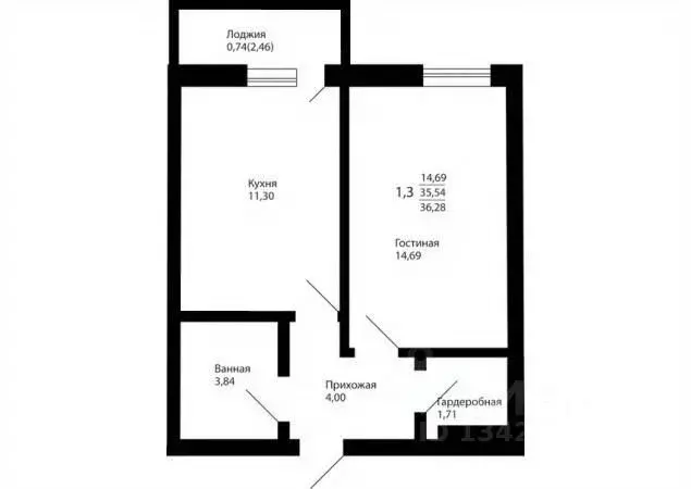1-к кв. Татарстан, Казань ул. Братьев Батталовых, 20к1 (35.3 м) - Фото 2