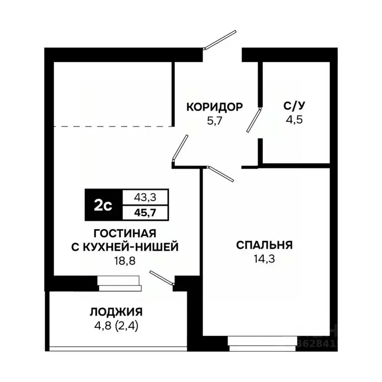 2-к кв. Новосибирская область, Кольцово рп, 5-й мкр  (45.7 м) - Фото 1