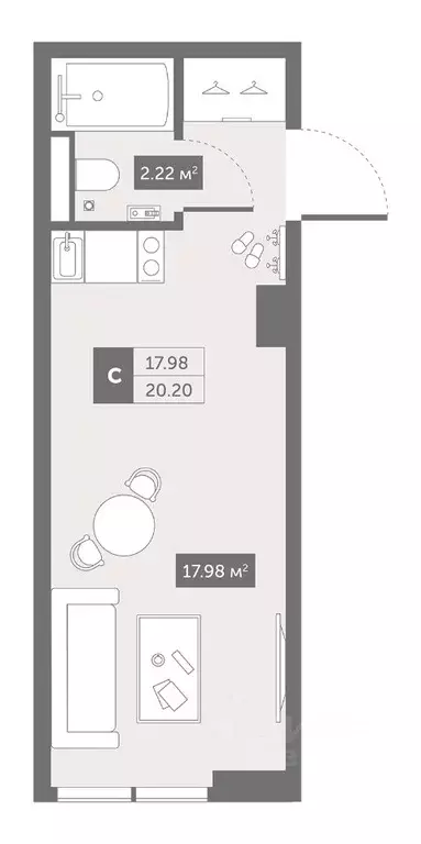 Студия Санкт-Петербург Коломяжский просп., 4 (20.2 м) - Фото 0