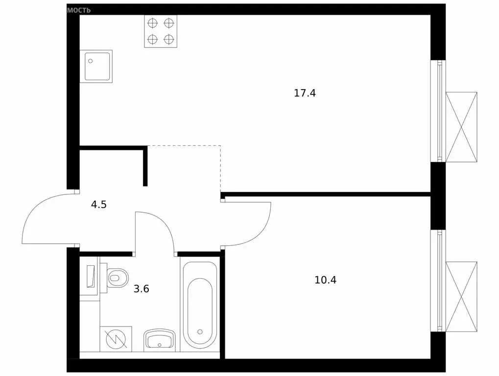 1-комнатная квартира: посёлок городского типа Боброво, ЖК Восточное ... - Фото 1