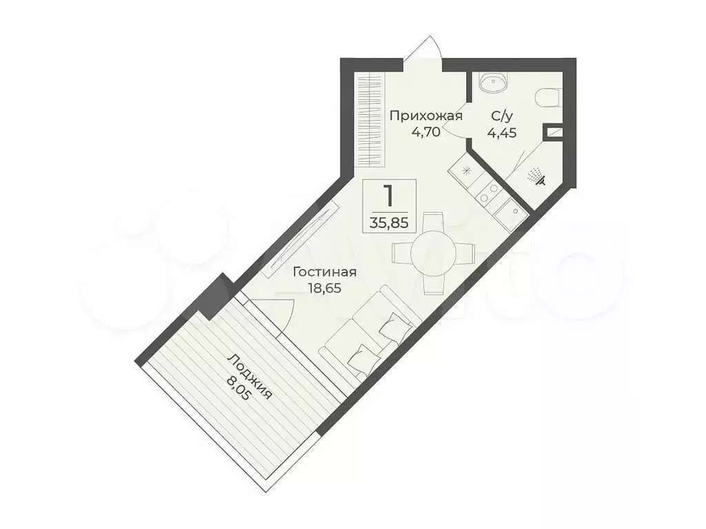 Апартаменты-студия, 35,9 м, 4/9 эт. - Фото 0