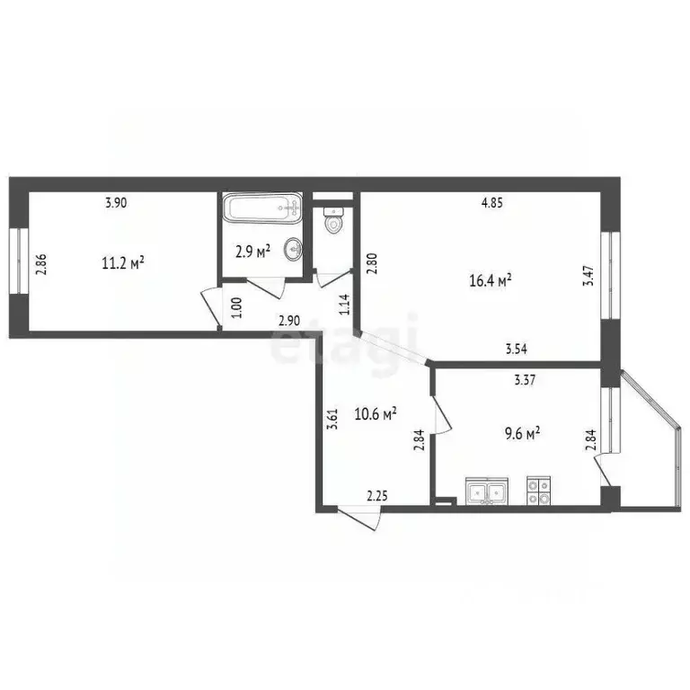 2-к кв. Ямало-Ненецкий АО, Ноябрьск Холмогорская ул., 41 (52.0 м) - Фото 2