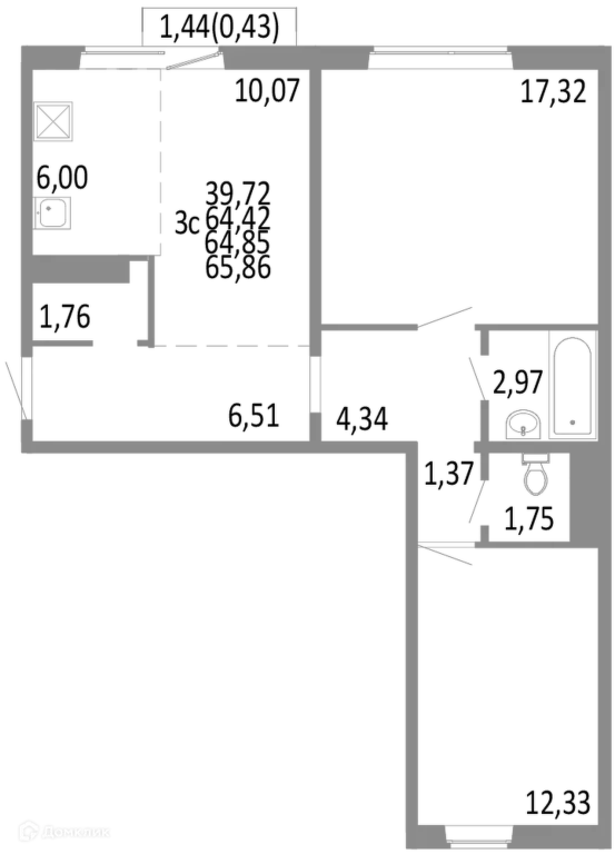 Продаётся 3-к квартира, 64.85 м - Фото 0