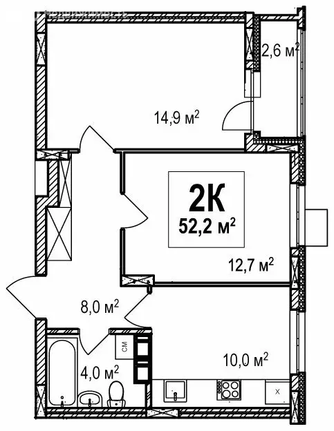 2-комнатная квартира: Нижний Новгород, проспект Гагарина, 36к4 (52.2 ... - Фото 1