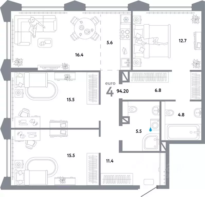 4-к кв. Москва ул. Малая Очаковская, 1к2 (94.2 м) - Фото 1