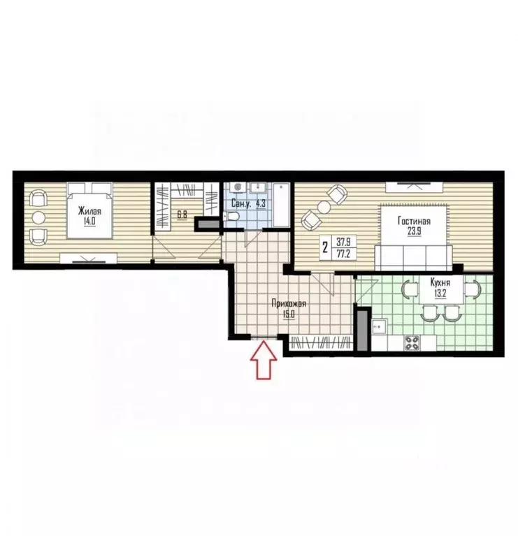 2-к кв. Кабардино-Балкария, Нальчик ул. Тарчокова, 35 (77.2 м) - Фото 1