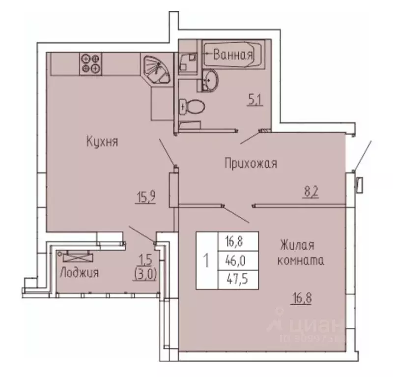 1-к кв. Воронежская область, Воронеж Беговая ул., 49 (47.0 м) - Фото 0