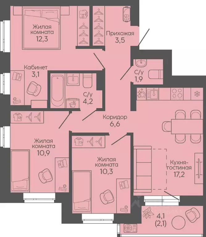 3-к кв. Волгоградская область, Волгоград Трехгорная ул., 27 (72.1 м) - Фото 1