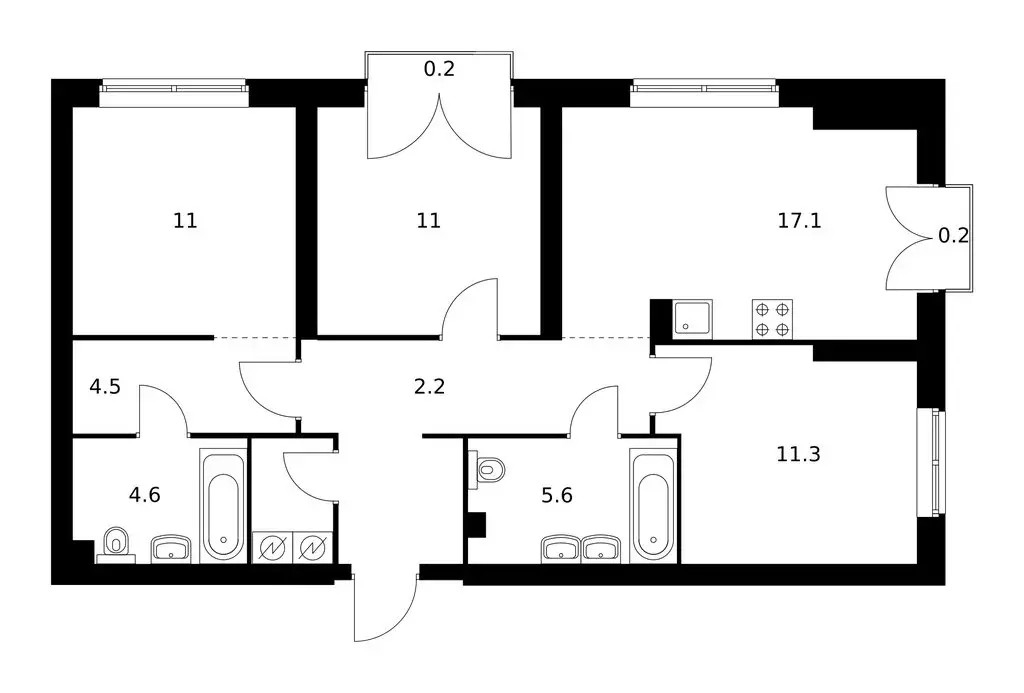 3-комнатная квартира: Москва, жилой комплекс Руставели 14 (78.2 м) - Фото 1