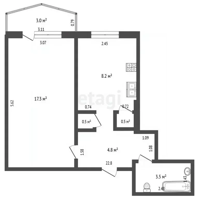 1-к кв. Саха (Якутия), Якутск ул. Лермонтова, 24 (34.8 м) - Фото 1