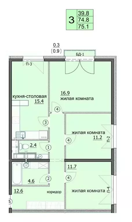 3-к кв. Пензенская область, Пенза ул. Яшиной, 6 (75.1 м) - Фото 0