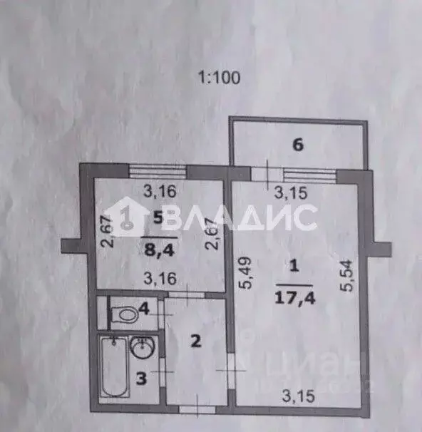 1-к кв. Белгородская область, Белгород Молодежная ул., 16в (34.0 м) - Фото 2