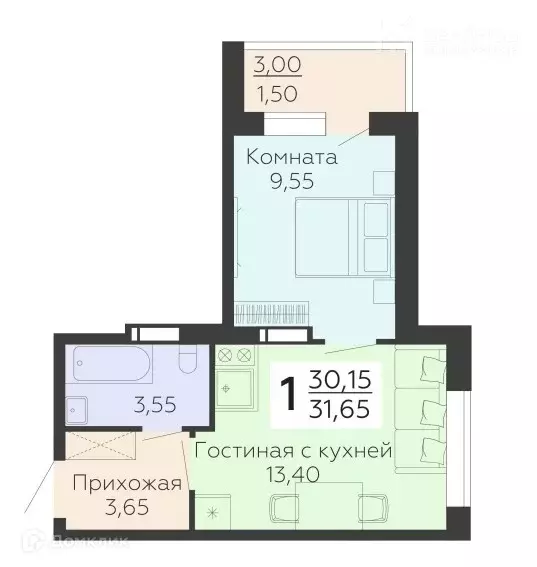 Продаётся 1-к квартира, 31.65 м - Фото 1